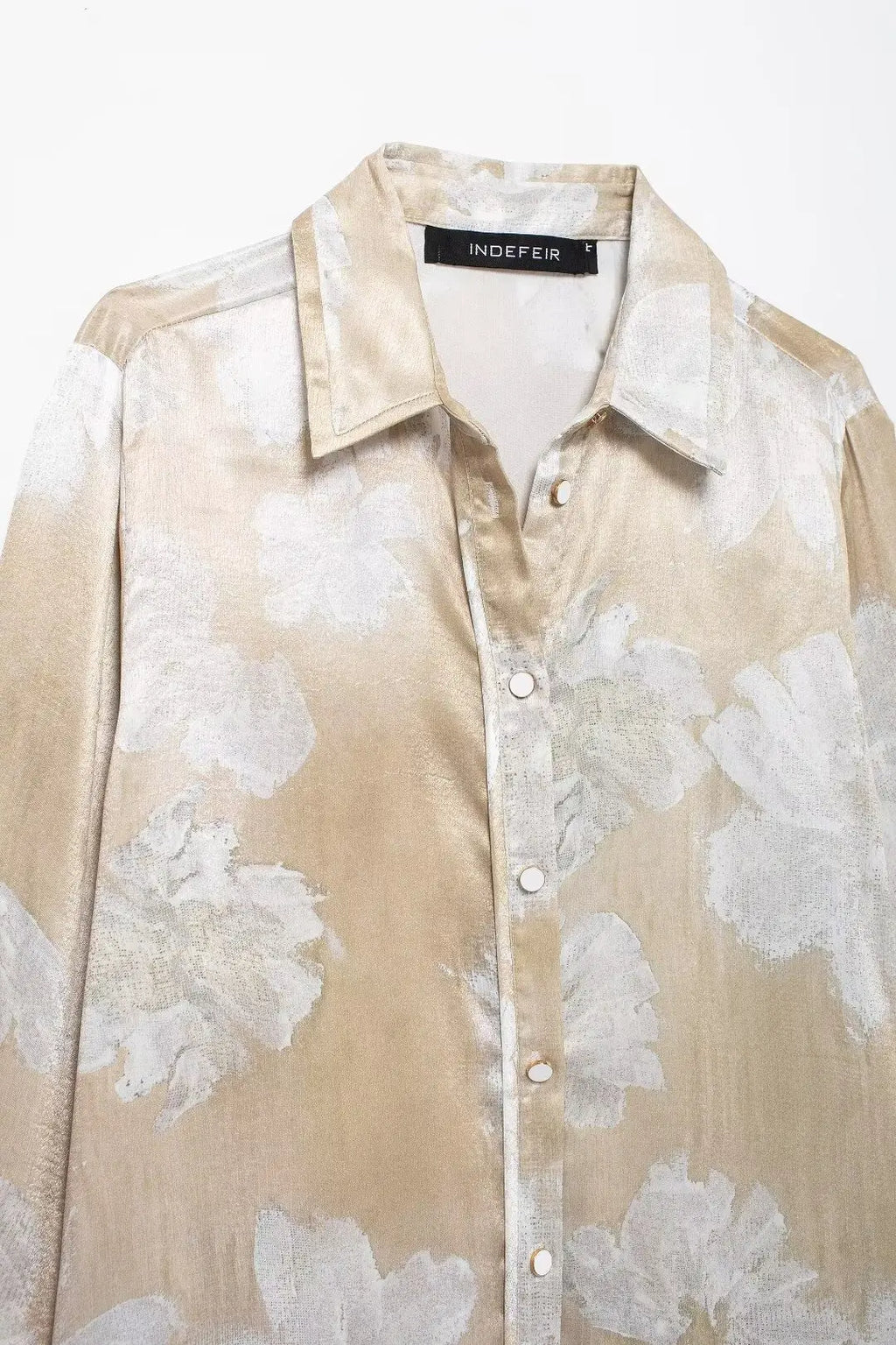 HH Women's Summer Clothing Chic Floral Print Silk Satin Casual Shirt + Retro Zipper Fly Pocket Trousers 2-piece Set