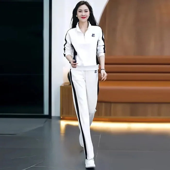 Women Clothing Sets Stand Collar Sweatshirts+Pants 2Pcs Suits 2024 Spring Autumn Casual Tracksuit Lady Fashion Patchwork Outfits