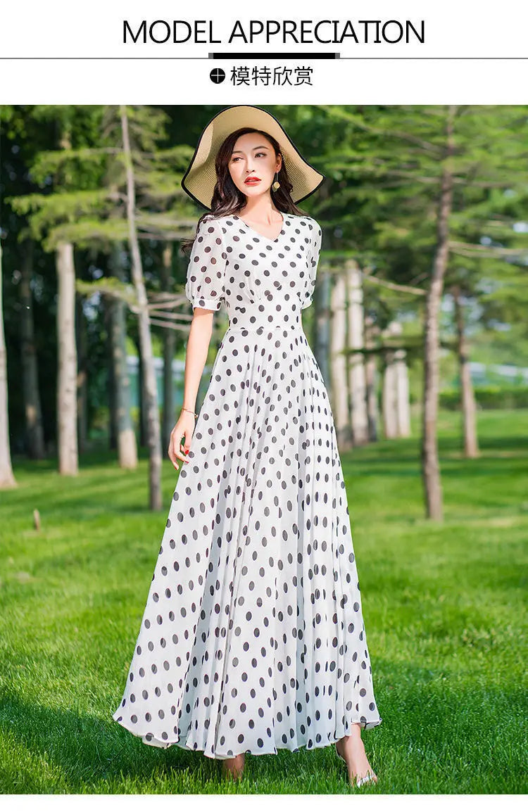 Women's Clothing Red Polka Dot  Summer Dress New Vacation Bohemian Beach Chiffon Long Dresses Female Vestidos Elegant Lady Dress