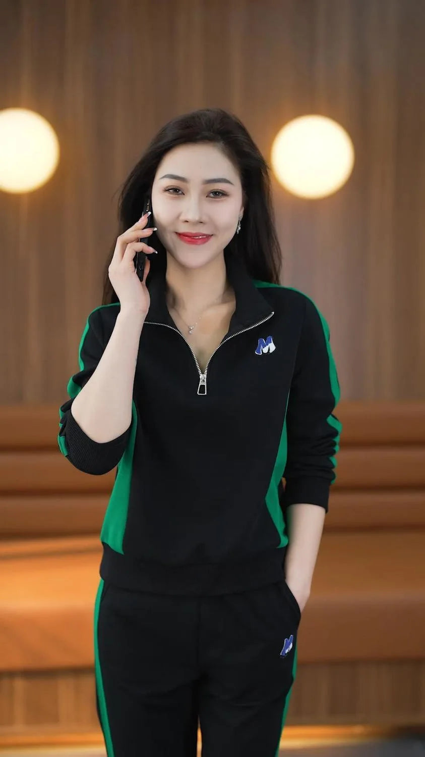 Women Clothing Sets Stand Collar Sweatshirts+Pants 2Pcs Suits 2024 Spring Autumn Casual Tracksuit Lady Fashion Patchwork Outfits