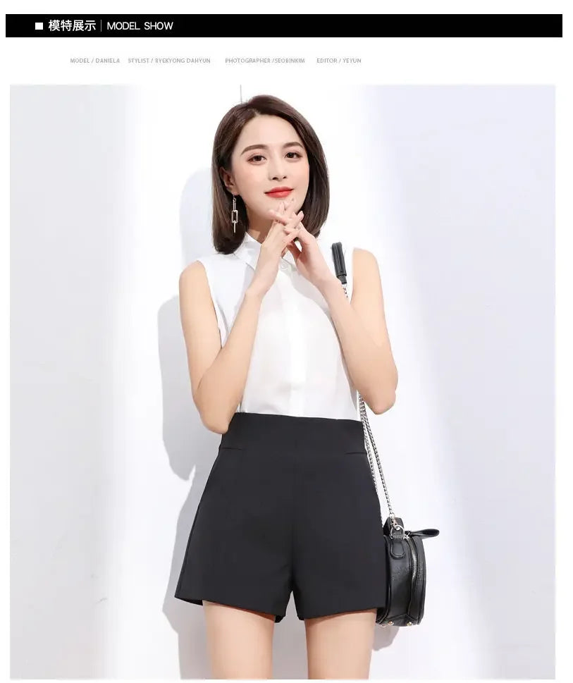 Women's Clothing Black Dress Shorts Summer High Waist A-Line Chiffon Wide Leg Slim Fit Korean Style Office Casual
