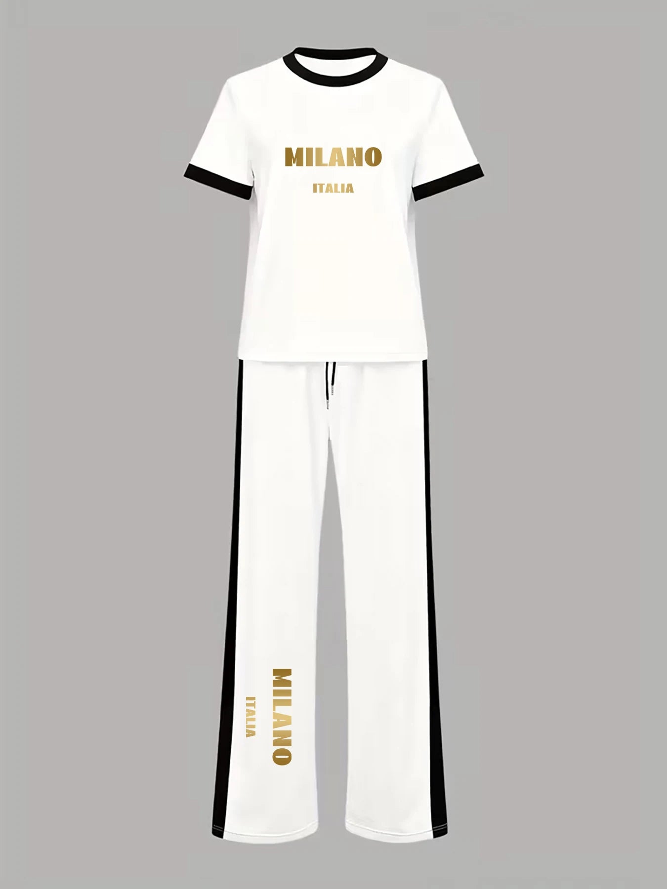 Personalized Prints, Contrasting Color Designs, Women's Suits, Short-Sleeved Tops and Pants for Spring and Summer, Casual Sports Two-Piece Outfits for Women, Suitable for Daily Commuting, Street Strolls, and Campus Outings, W