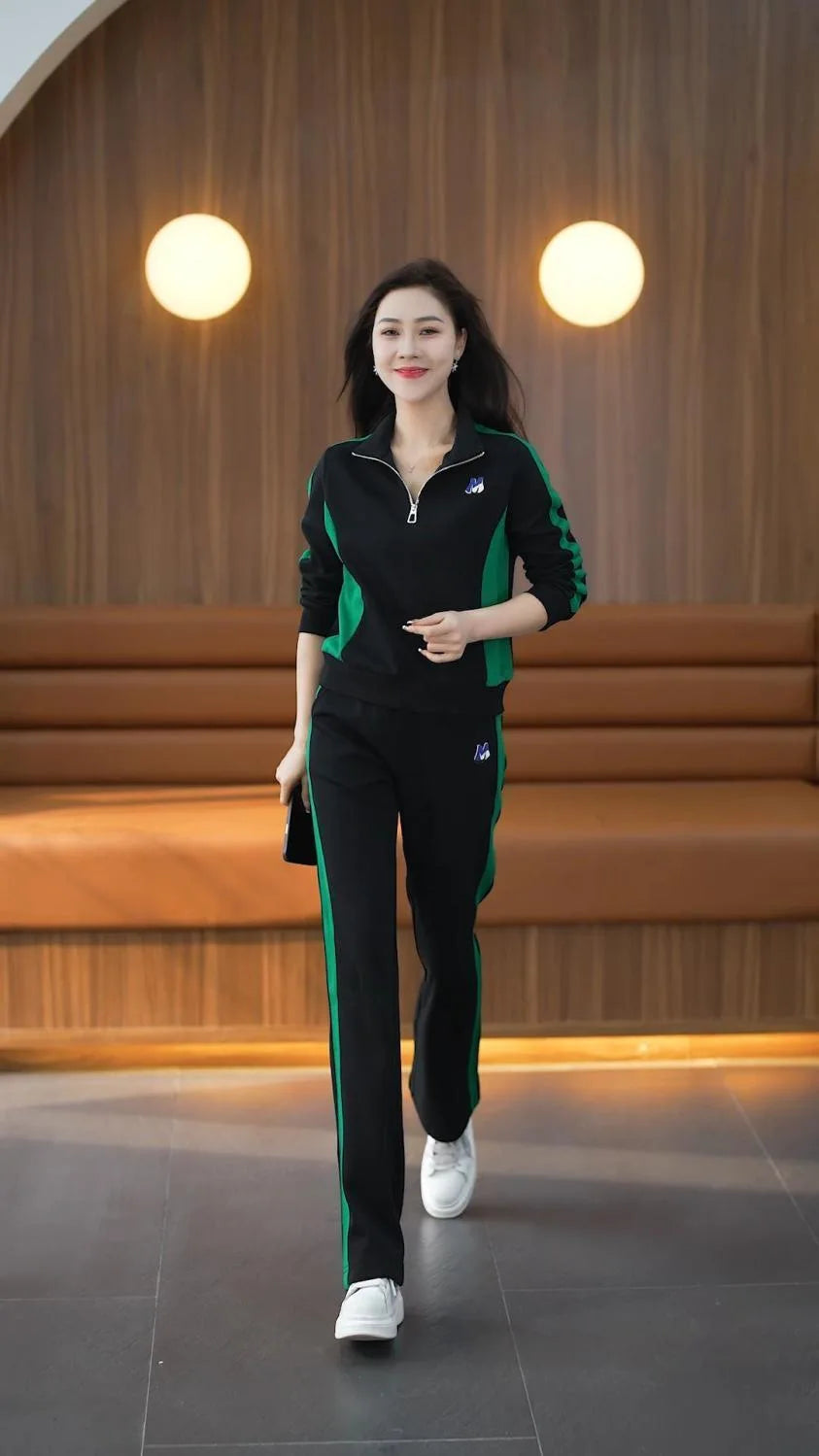 Women Clothing Sets Stand Collar Sweatshirts+Pants 2Pcs Suits 2024 Spring Autumn Casual Tracksuit Lady Fashion Patchwork Outfits