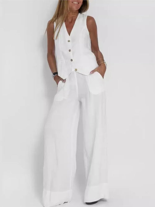Women's Clothing 2024 Spring Summer New Fashionable Vest Pants Collage Splicing Pure Sleeveless Color Temperament Casual Suit