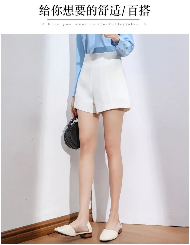 Women's Clothing Black Dress Shorts Summer High Waist A-Line Chiffon Wide Leg Slim Fit Korean Style Office Casual