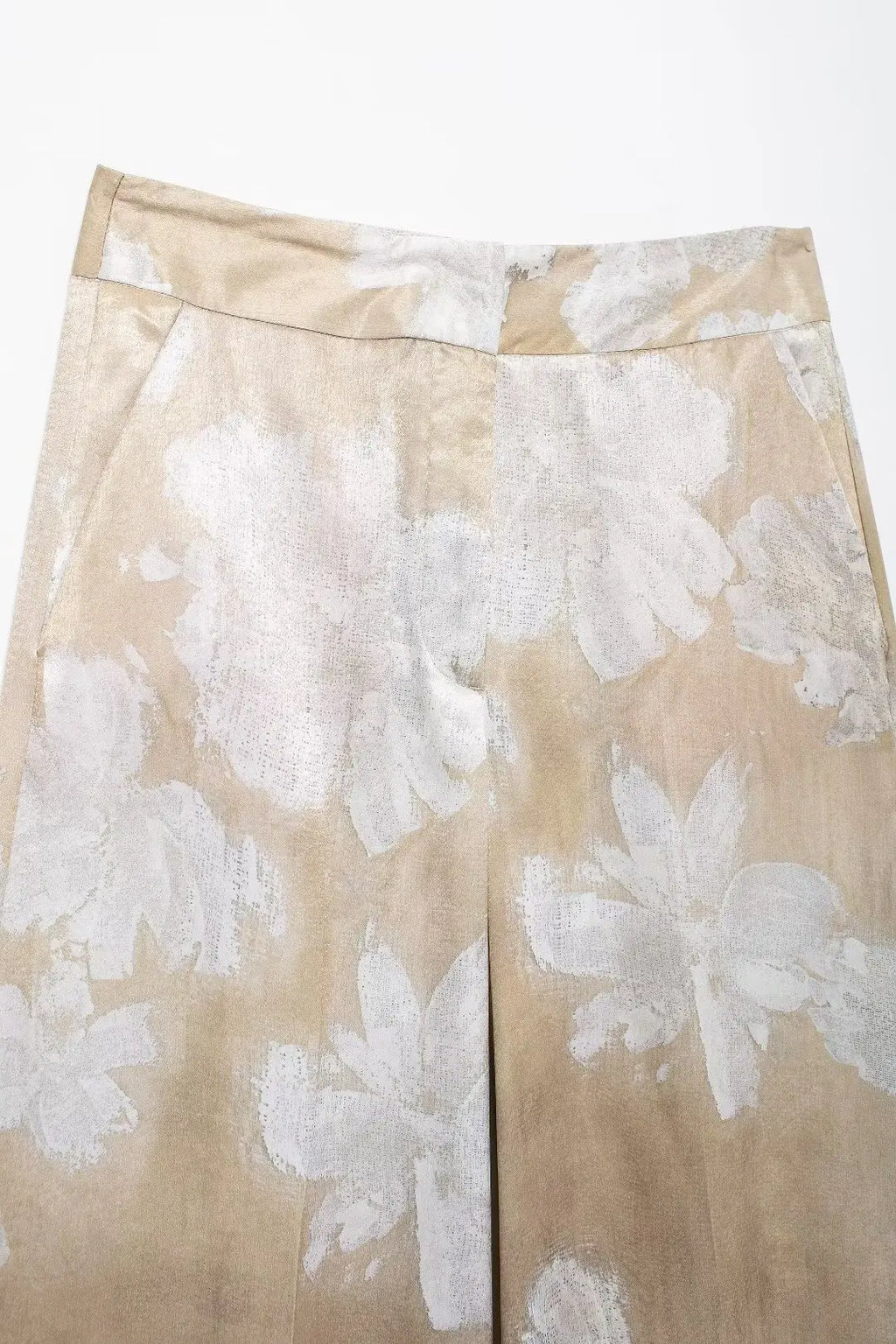 HH Women's Summer Clothing Chic Floral Print Silk Satin Casual Shirt + Retro Zipper Fly Pocket Trousers 2-piece Set