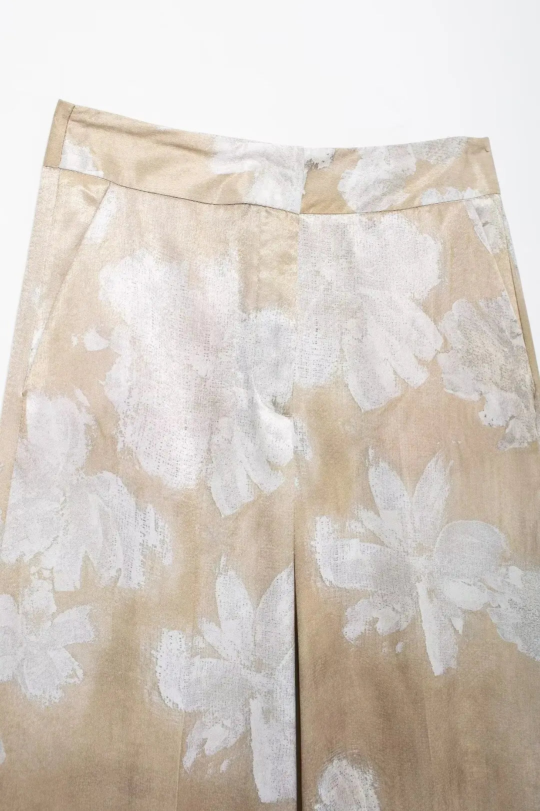 HH Women's Summer Clothing Chic Floral Print Silk Satin Casual Shirt + Retro Zipper Fly Pocket Trousers 2-piece Set