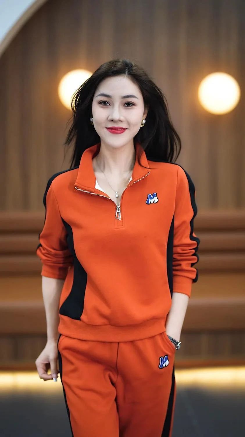 Women Clothing Sets Stand Collar Sweatshirts+Pants 2Pcs Suits 2024 Spring Autumn Casual Tracksuit Lady Fashion Patchwork Outfits