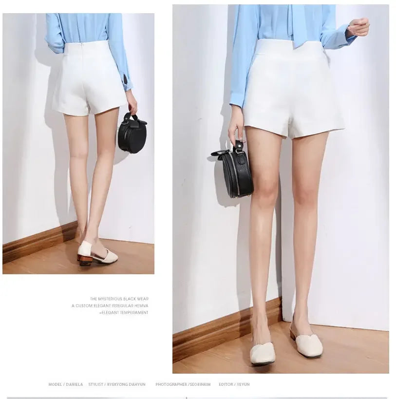 Women's Clothing Black Dress Shorts Summer High Waist A-Line Chiffon Wide Leg Slim Fit Korean Style Office Casual
