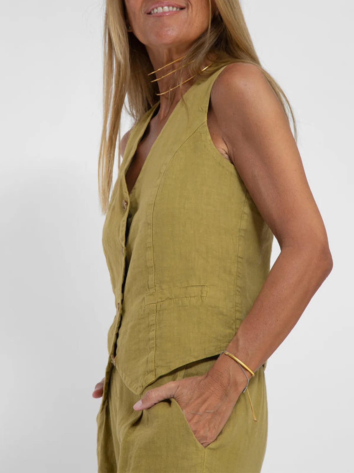 Women's Clothing 2024 Spring Summer New Fashionable Vest Pants Collage Splicing Pure Sleeveless Color Temperament Casual Suit