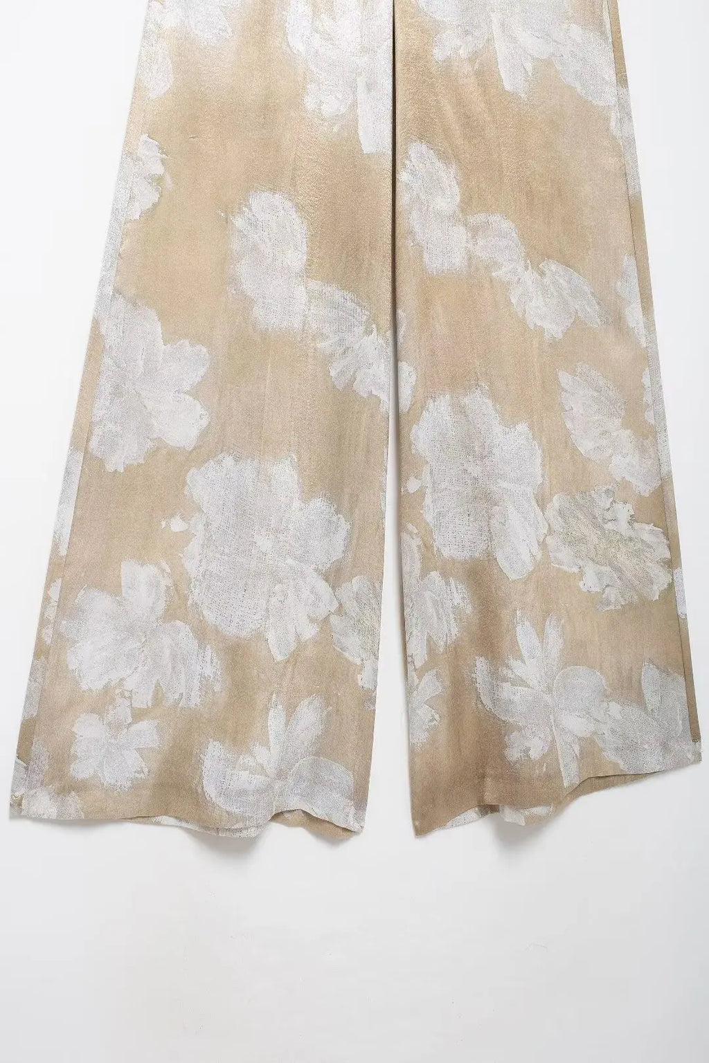 HH Women's Summer Clothing Chic Floral Print Silk Satin Casual Shirt + Retro Zipper Fly Pocket Trousers 2-piece Set