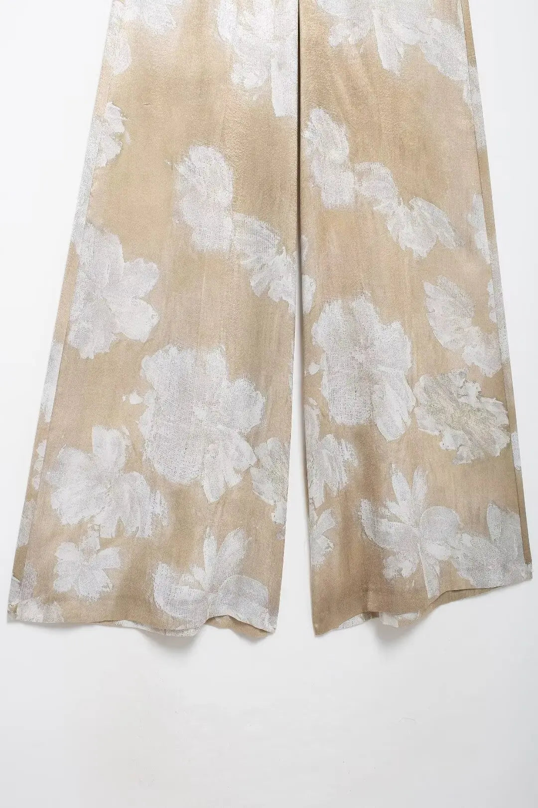 HH Women's Summer Clothing Chic Floral Print Silk Satin Casual Shirt + Retro Zipper Fly Pocket Trousers 2-piece Set