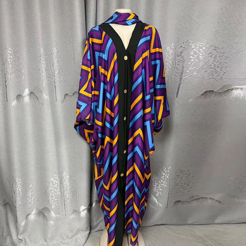 Women's clothing 2026 autumn new style sweet and fresh striped V-neck batsleeves loose large-size dress long dress
