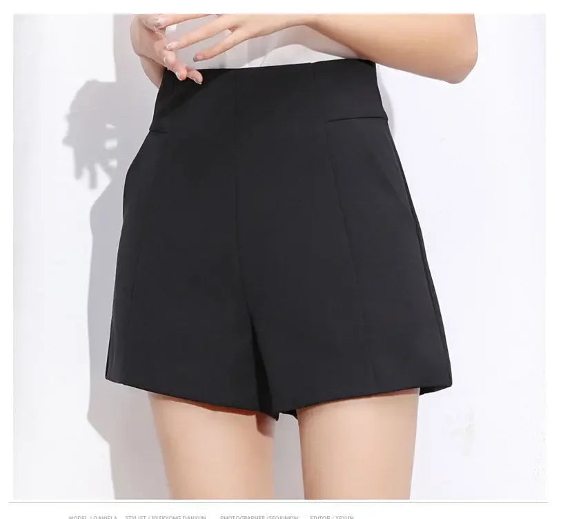 Women's Clothing Black Dress Shorts Summer High Waist A-Line Chiffon Wide Leg Slim Fit Korean Style Office Casual