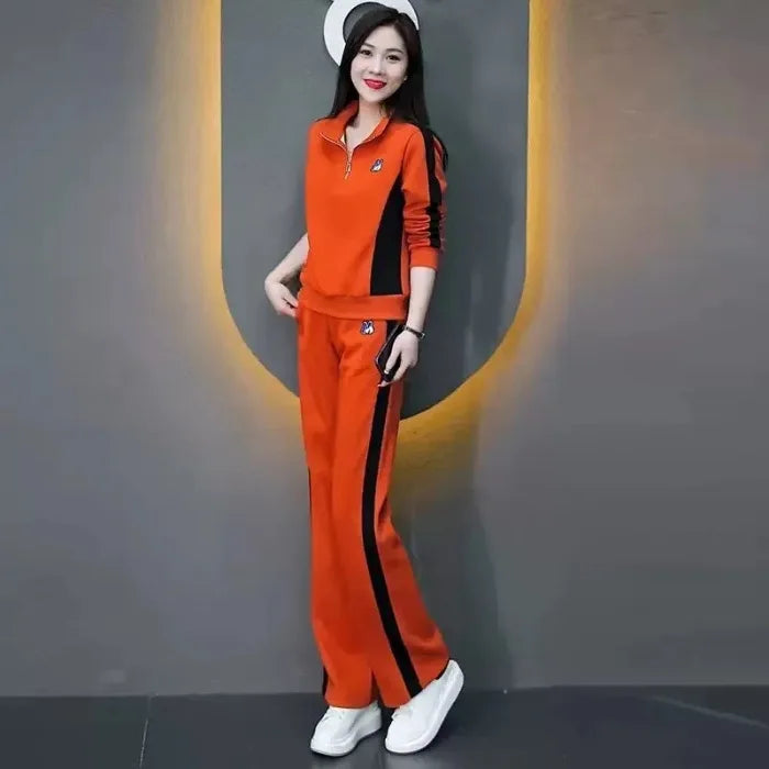 Women Clothing Sets Stand Collar Sweatshirts+Pants 2Pcs Suits 2024 Spring Autumn Casual Tracksuit Lady Fashion Patchwork Outfits