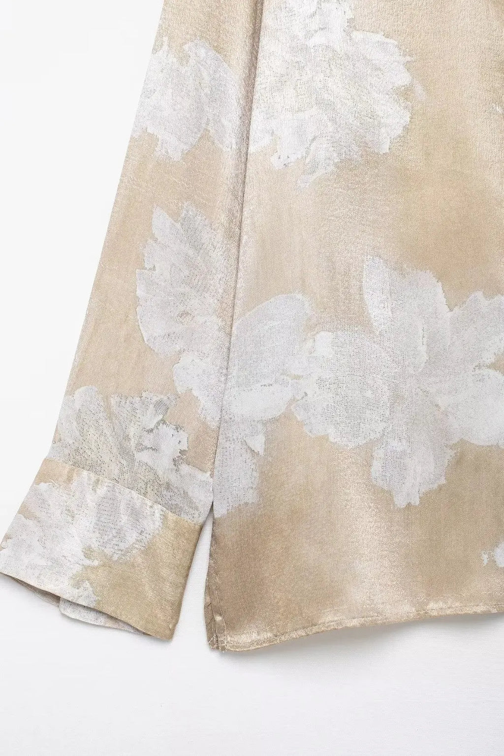 HH Women's Summer Clothing Chic Floral Print Silk Satin Casual Shirt + Retro Zipper Fly Pocket Trousers 2-piece Set