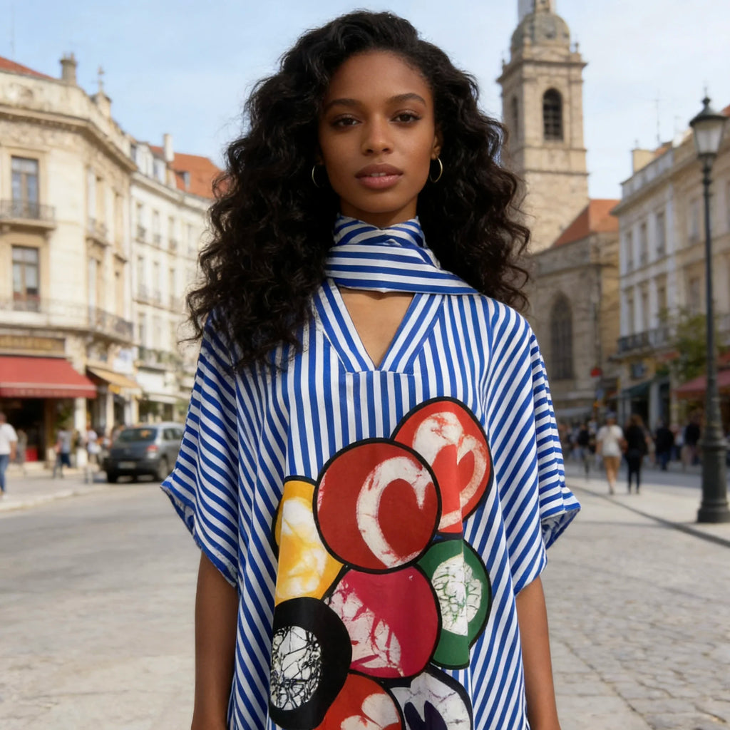 Women's clothing 2026 autumn new style sweet and fresh striped V-neck batsleeves loose large-size dress long dress