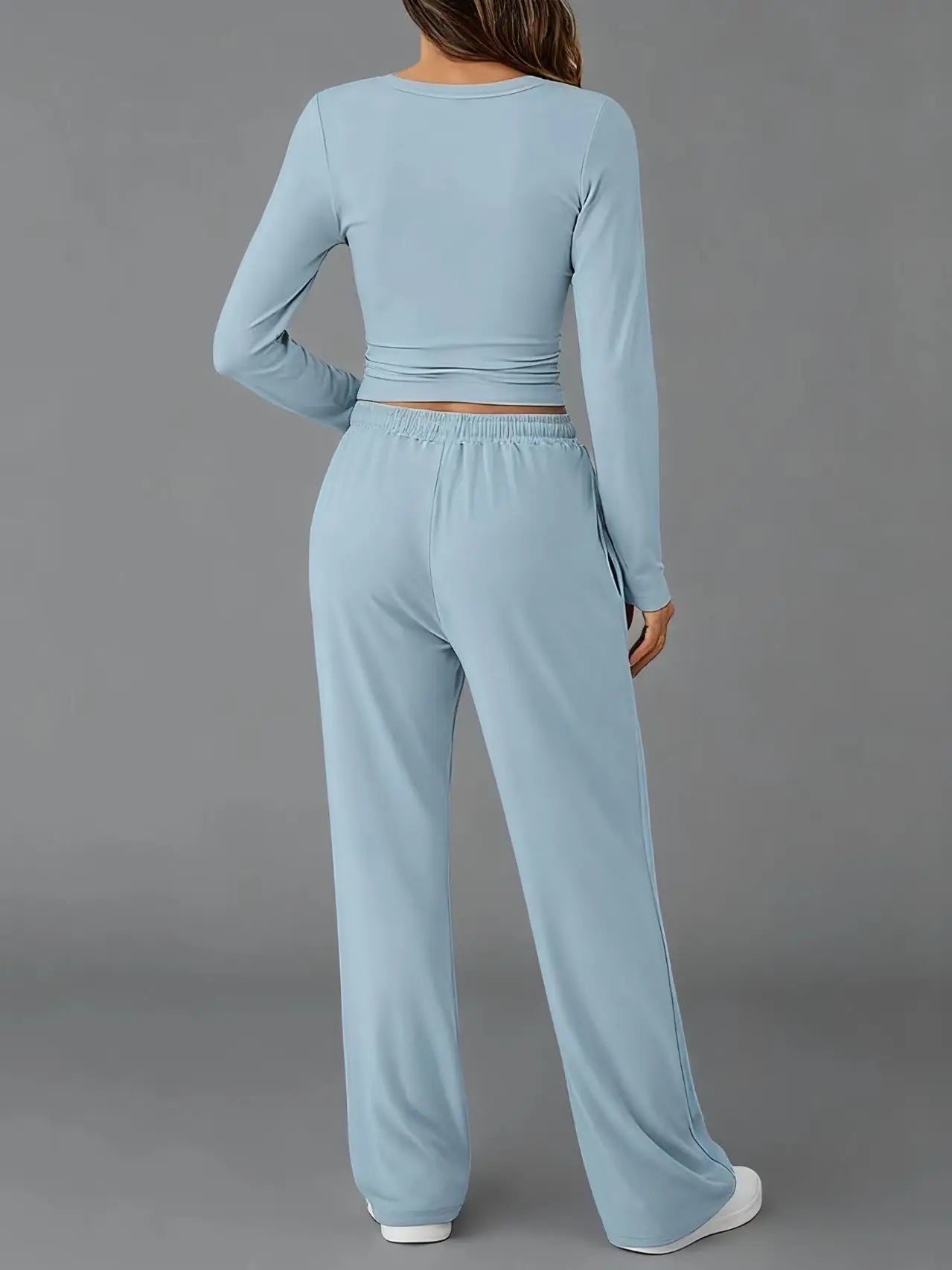 Women's Clothing European American Fashion Casual Sports Autumn Winter Solid Color Drawstring Long-sleeved Suit Pant Sets