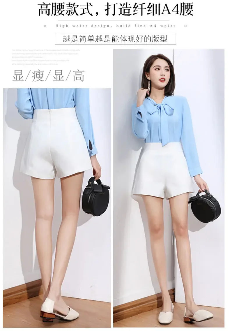Women's Clothing Black Dress Shorts Summer High Waist A-Line Chiffon Wide Leg Slim Fit Korean Style Office Casual