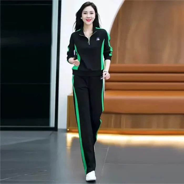 Women Clothing Sets Stand Collar Sweatshirts+Pants 2Pcs Suits 2024 Spring Autumn Casual Tracksuit Lady Fashion Patchwork Outfits