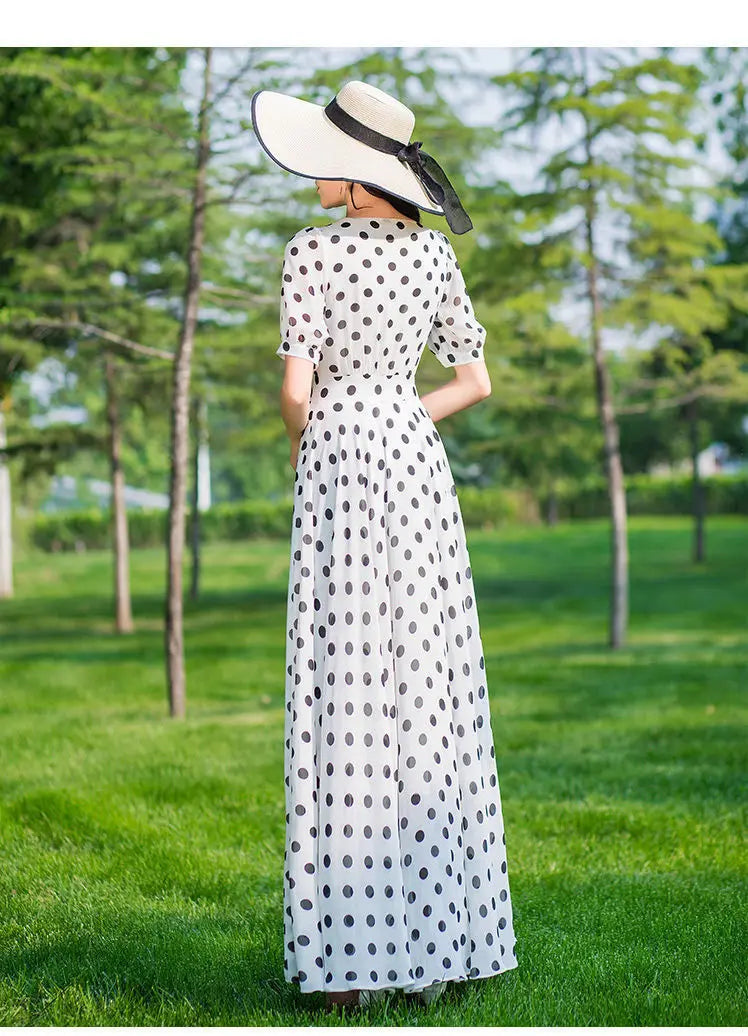 Women's Clothing Red Polka Dot  Summer Dress New Vacation Bohemian Beach Chiffon Long Dresses Female Vestidos Elegant Lady Dress