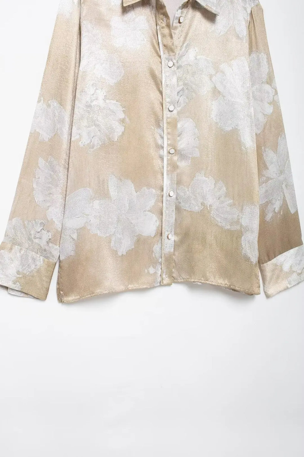 HH Women's Summer Clothing Chic Floral Print Silk Satin Casual Shirt + Retro Zipper Fly Pocket Trousers 2-piece Set