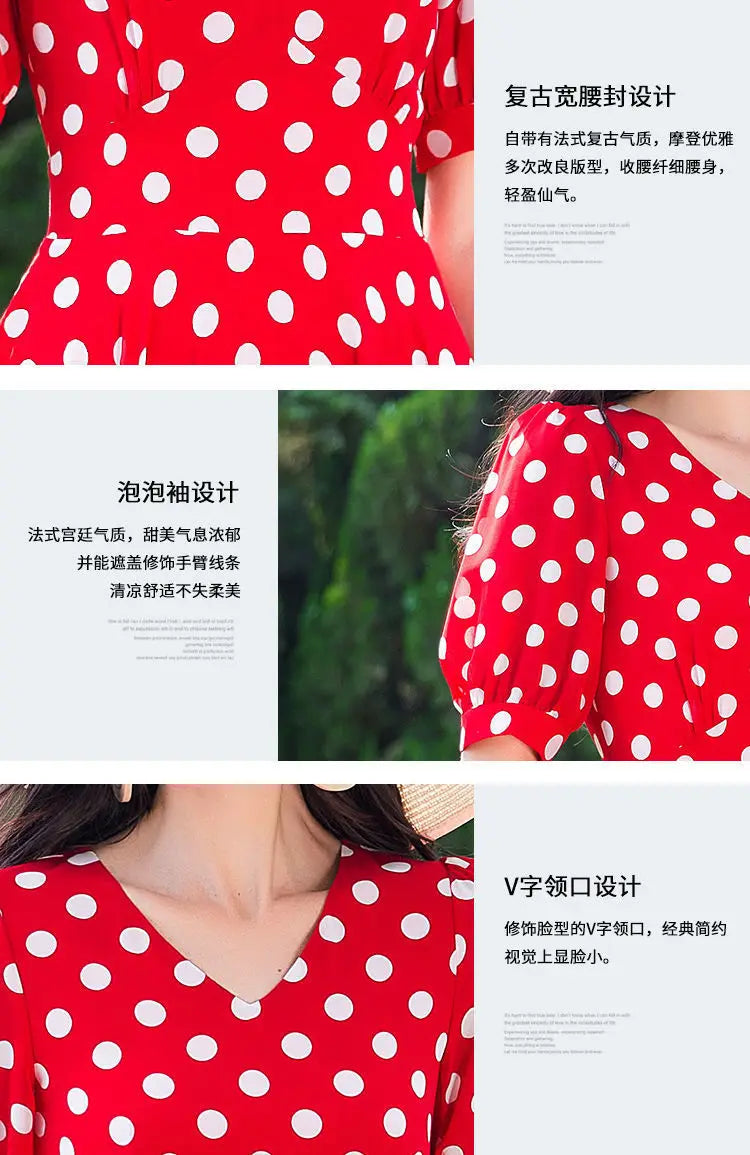 Women's Clothing Red Polka Dot  Summer Dress New Vacation Bohemian Beach Chiffon Long Dresses Female Vestidos Elegant Lady Dress