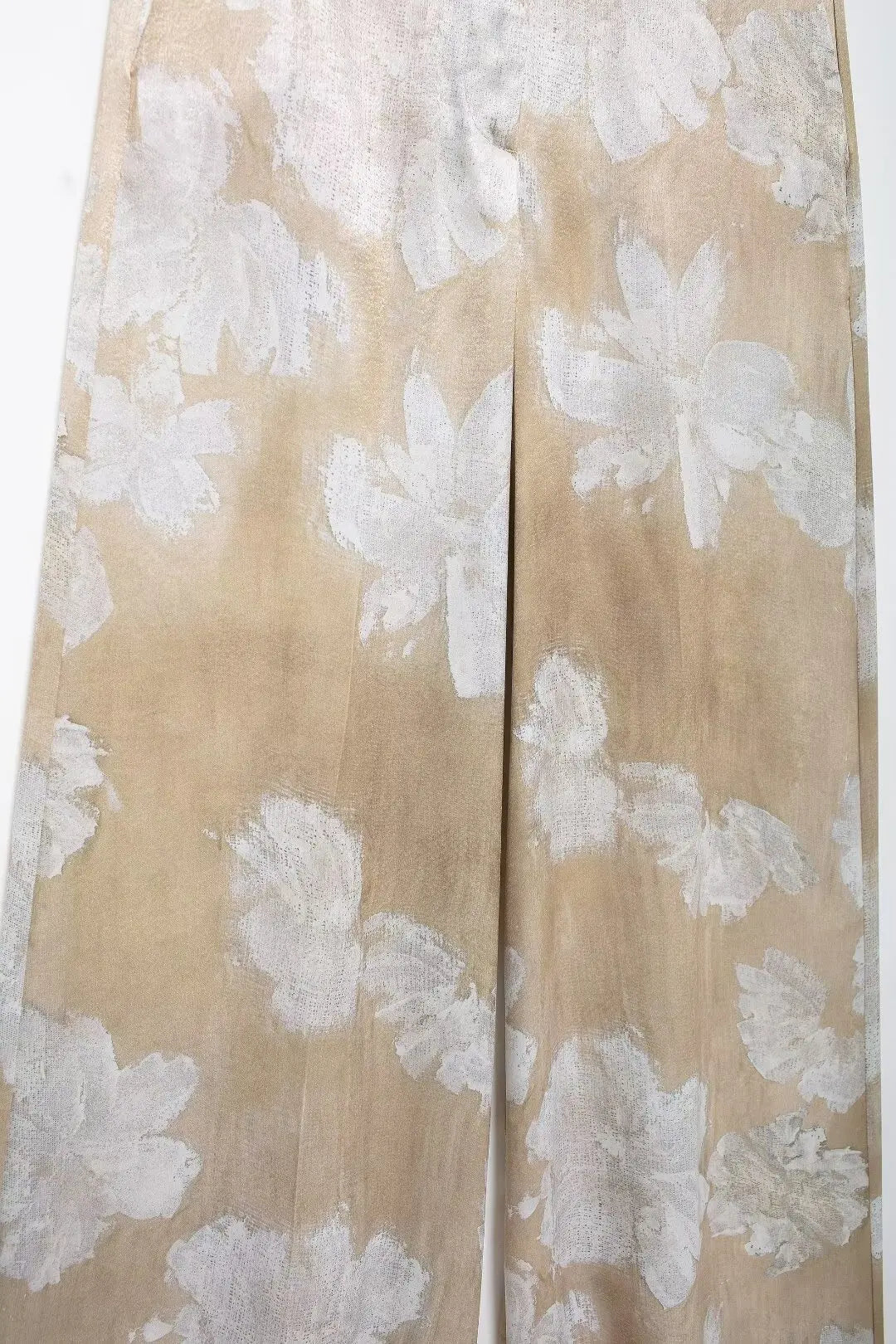 HH Women's Summer Clothing Chic Floral Print Silk Satin Casual Shirt + Retro Zipper Fly Pocket Trousers 2-piece Set