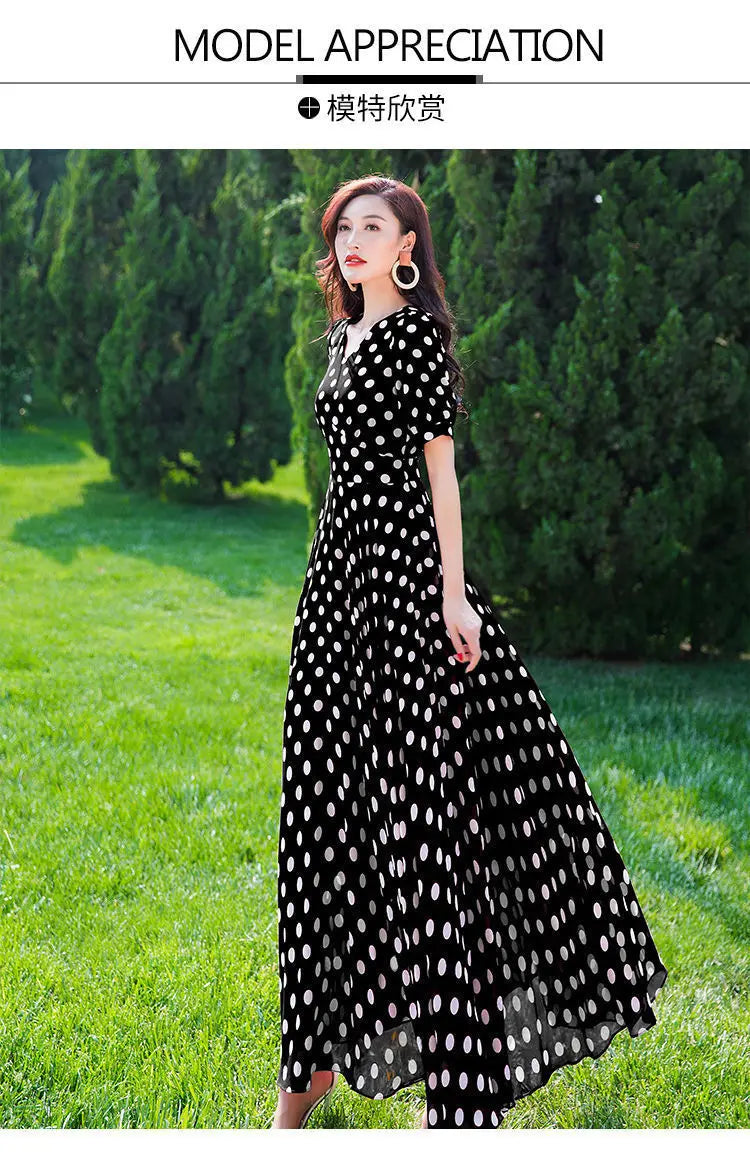 Women's Clothing Red Polka Dot  Summer Dress New Vacation Bohemian Beach Chiffon Long Dresses Female Vestidos Elegant Lady Dress